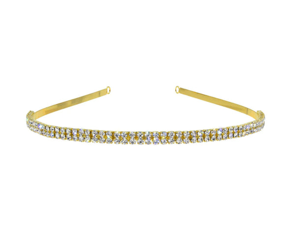 2 Row Crystal Rhinestone Headband - Silver or Gold