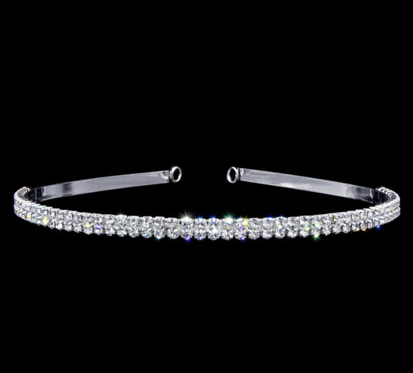 2 Row Crystal Rhinestone Headband - Silver or Gold