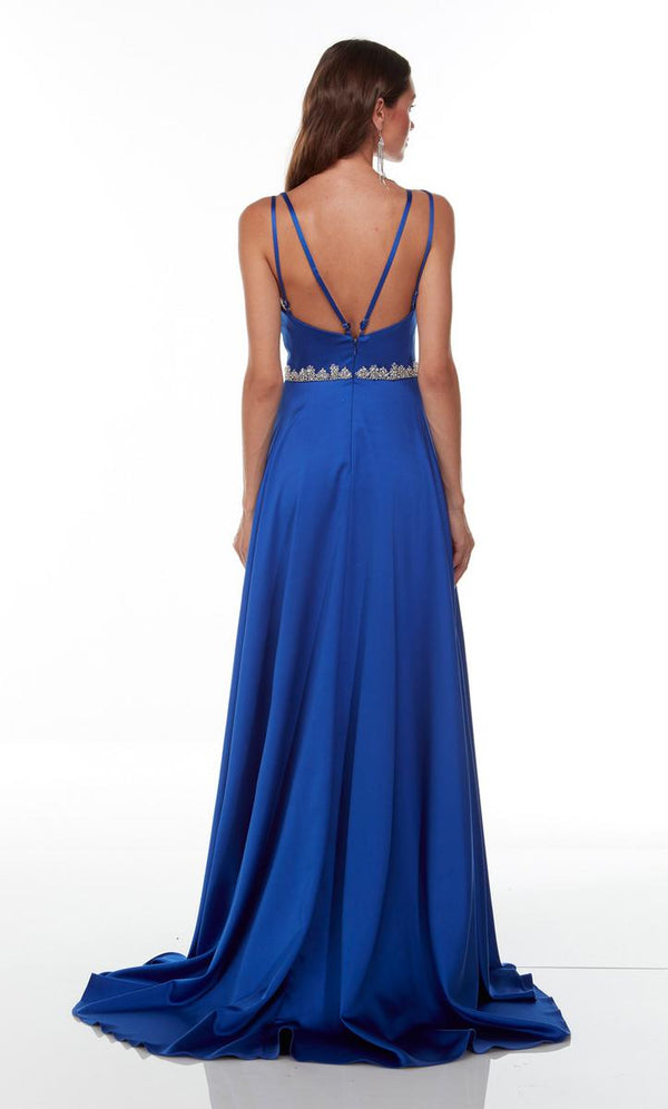 Alyce Paris 1731 Royal Blue Luminous Satin A-Line Dress with Slit - Size 00