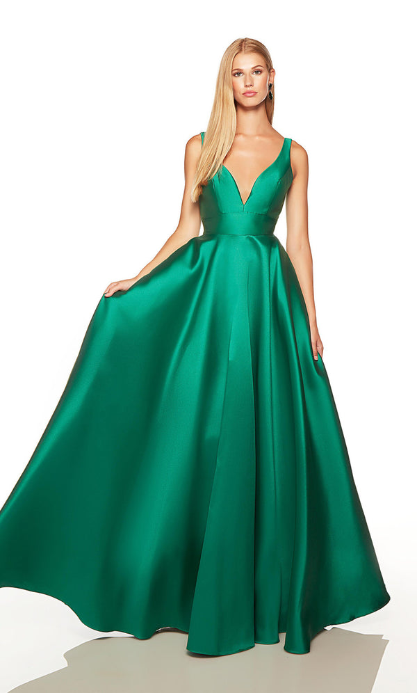 ALYCE PARIS 1757 Elegant Mikado A-Line Dress with Pockets - Royal Blue, Pine Green or Burgundy