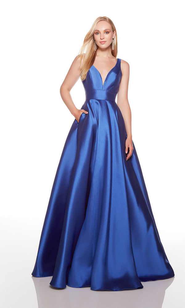 ALYCE PARIS 1757 Elegant Mikado A-Line Dress with Pockets - Royal Blue, Pine Green or Burgundy