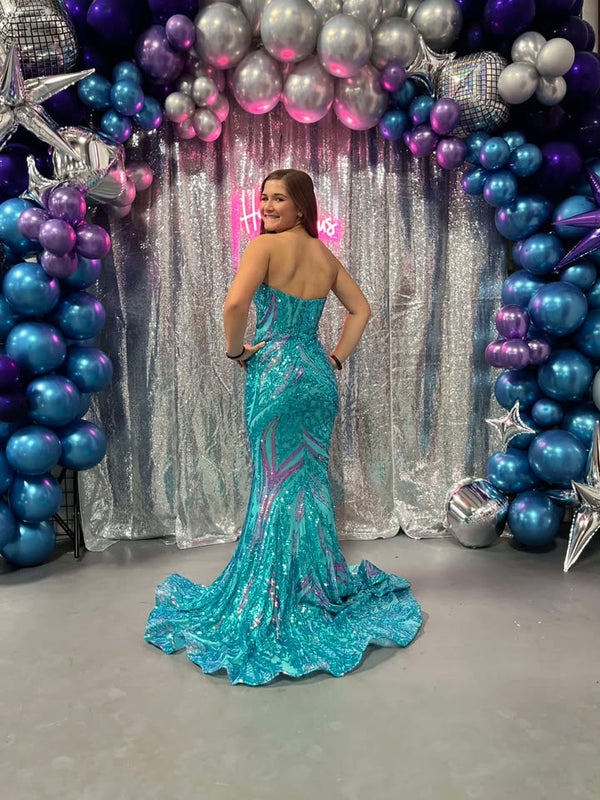 Portia & Scarlett PS24171 Blue Turquoise Sequin Evening Dress - Size 0