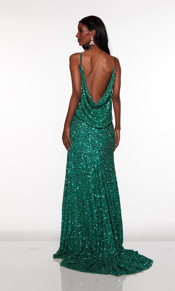 ALYCE Paris 61390 Jade Green Sequin Sheath Dress with Low Open Back - Size 14