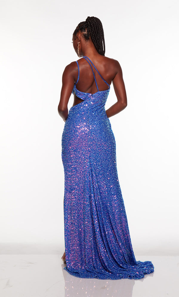 ALYCE Paris 61393 Sequin Fitted One Shoulder Dress - Bright Purple or Bright Orange