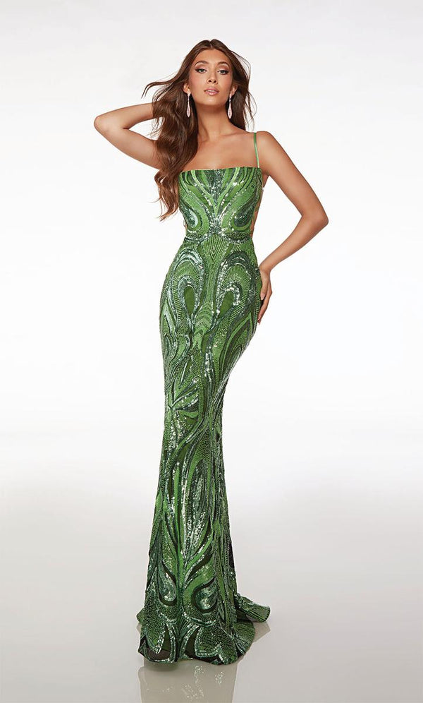 ALYCE Paris 61563 Sequin Design Column Dress - Periwinkle, Green or Fuchsia