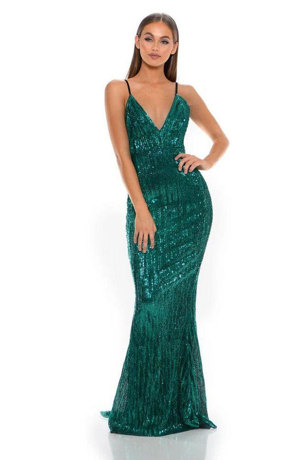 Portia & Scarlett PS21287 "Glisten" Sequin Sheath Dress - Emerald Green or Rose Gold