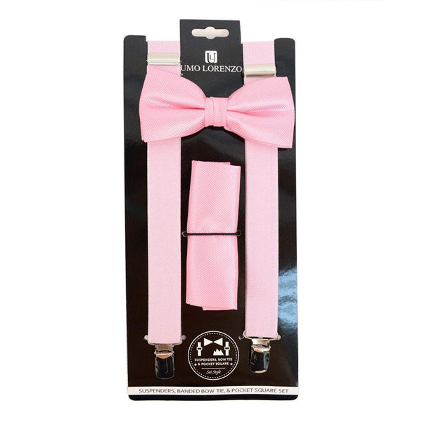 Suspender, Bow Tie & Pocket Square Set - Pink