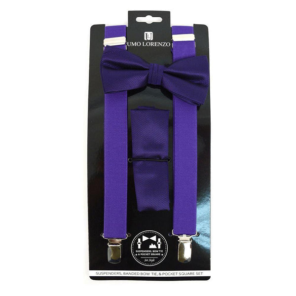 Suspender, Bow Tie & Pocket Square Set - Purple