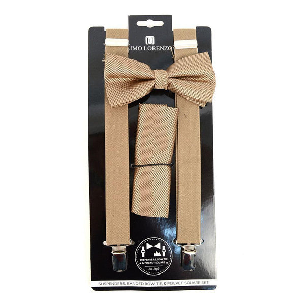 Suspender, Bow Tie & Pocket Square Set - Taupe