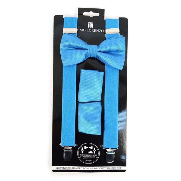 Suspender, Bow Tie & Pocket Square Set - Turquoise