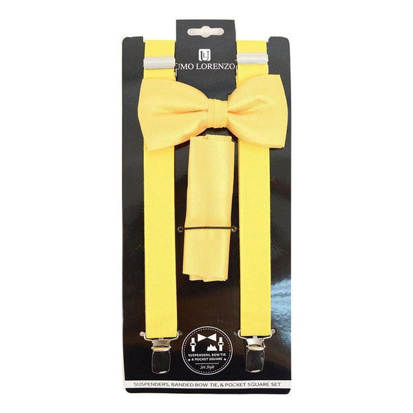 Suspender, Bow Tie & Pocket Square Set - Yellow