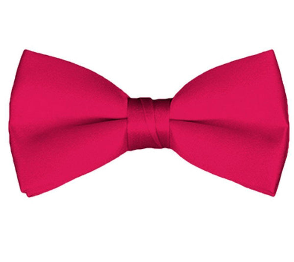 New Solid Satin Pretied Bow Ties - Fuchsia