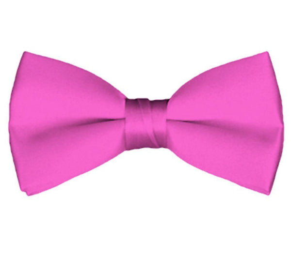 New Solid Satin Pretied Bow Ties - Hot Pink