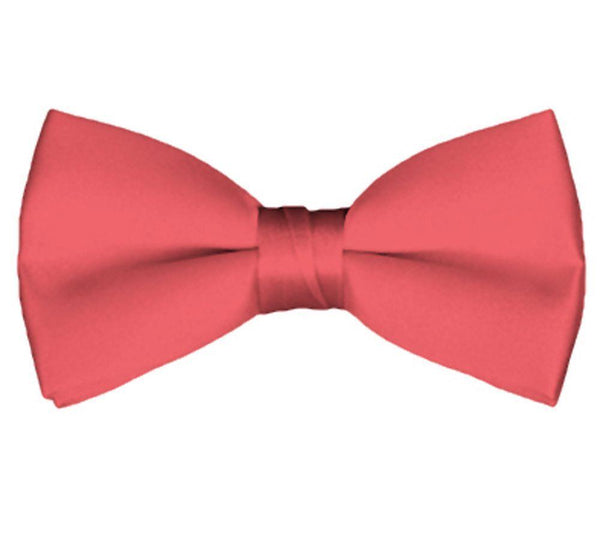 New Solid Satin Pretied Bow Ties - Coral Rose