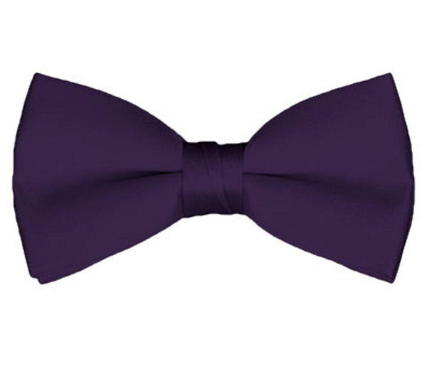 New Solid Satin Pretied Bow Ties  - Eggplant Purple