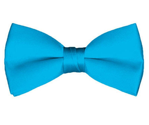 New Solid Satin Pretied Bow Ties - Turquoise