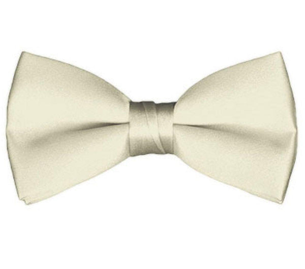 New Solid Satin Pretied Bow Ties - Cream