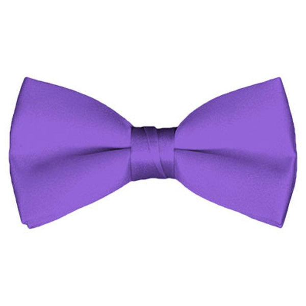 New Solid Satin Pretied Bow Ties - Purple