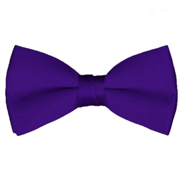 New Solid Satin Pretied Bow Ties - Deep Purple