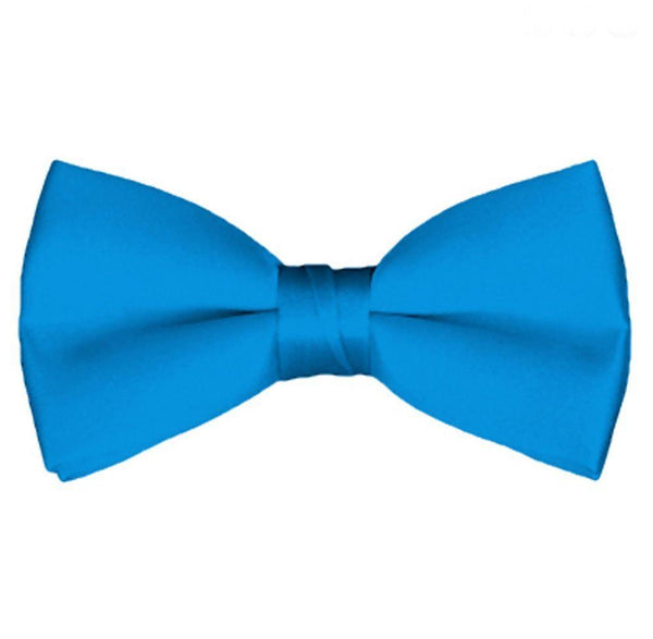 New Solid Satin Pretied Bow Ties - Peacock Blue