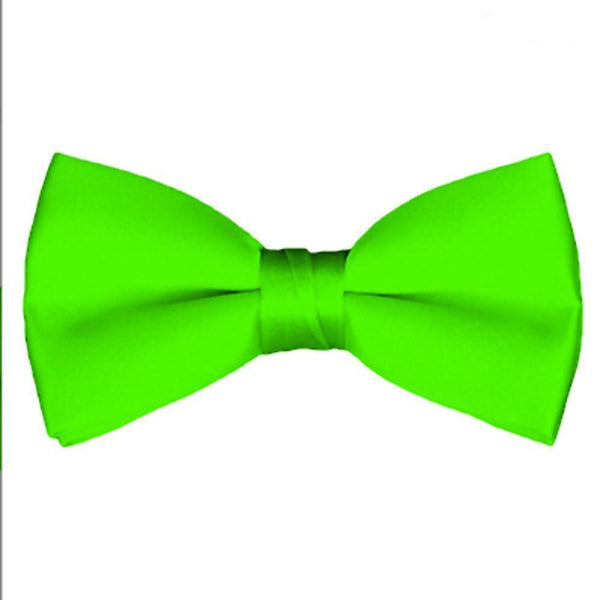 New Solid Satin Pretied Bow Ties - Hot Lime