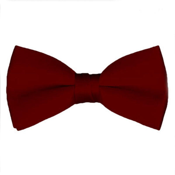 New Solid Satin Pretied Bow Ties  - Burgundy Wine