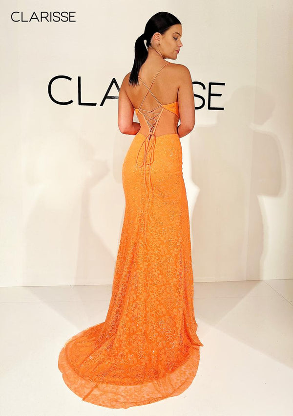 CLARISSE 810627 Neon Orange Sequin Sheath Dress with Slit