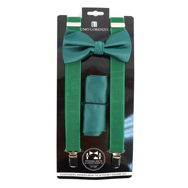 Suspender, Bow Tie & Pocket Square Set - Emerald Green