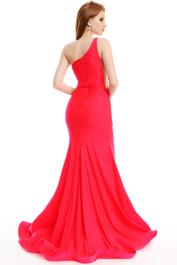 Ava Presley 36010 Coral Red One Shoulder Fitted Dress with Slit