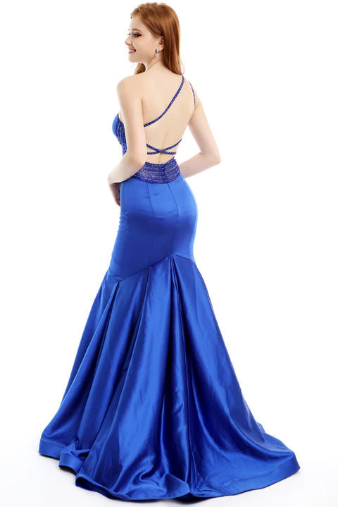 Ava Presley 36054 Royal Blue Satin One Shoulder Mermaid Dress