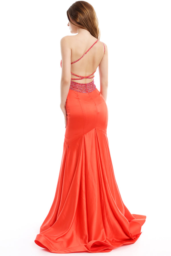 Ava Presley 36054 Tangerine Orange Satin One Shoulder Mermaid Dress