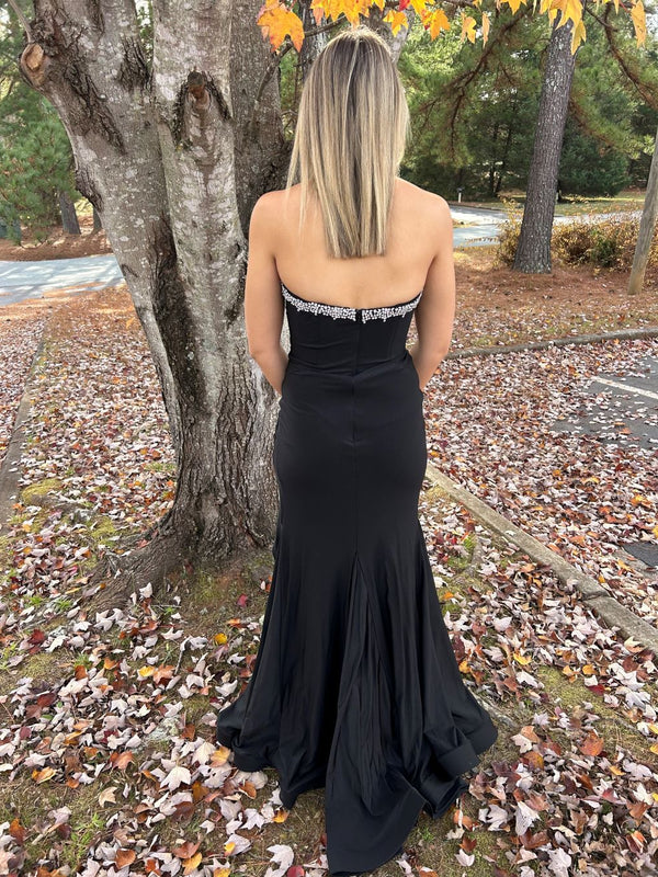 Ava Presley 39290 Black Strapless Dress with Silver Rhinestone Detail