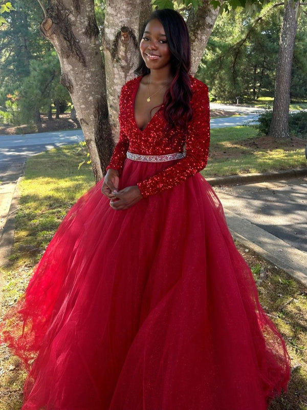 Ava Presley 38332 Red Sequin and Tulle Ballgown