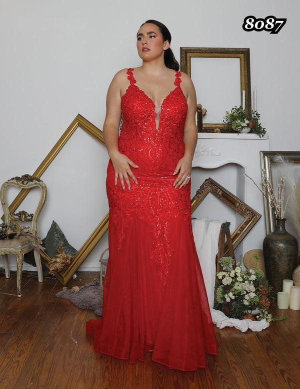 ATHENA Prom 8087 Red Embroidered Lace Mermaid Dress