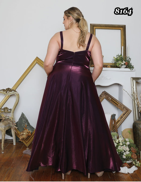 Athena Prom 8164 Plum Purple Square Neck Shimmer Satin A-Line Dress - Size 22