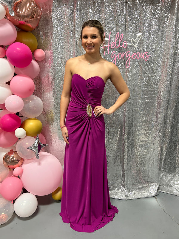 Alyce Paris 35493 Magenta Strapless Jersey Dress with Slit