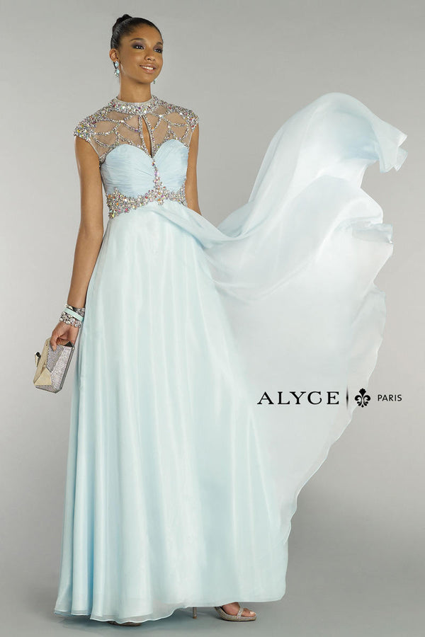 Alyce Paris 6414 Ice Blue Beaded Illusion Neckline Chiffon Prom Dress