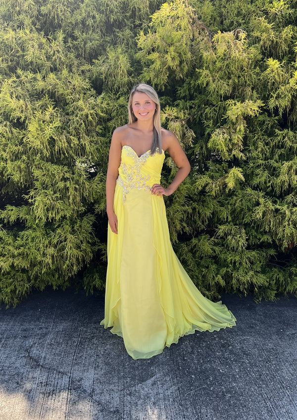 Alyce Paris 6231 Yellow Chiffon Prom Dress - Size 10