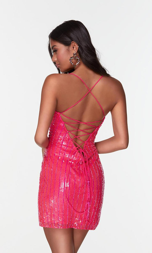 Alyce Paris 4536 FItted Sequin Cocktail Dress with Lace Up Back