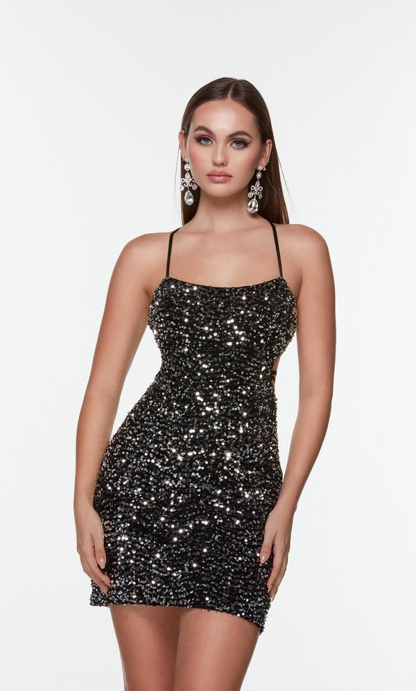 ALYCE PARIS 4600 BLACK SILVER Sequin Cocktail Dress - Size 10