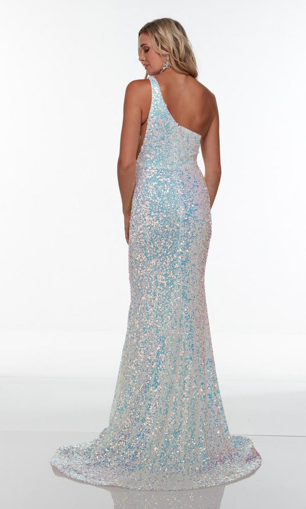 Alyce Paris 61114 Iridescent Sequin One Shoulder Dress with Slit - Magic Opal or Vintage Opal