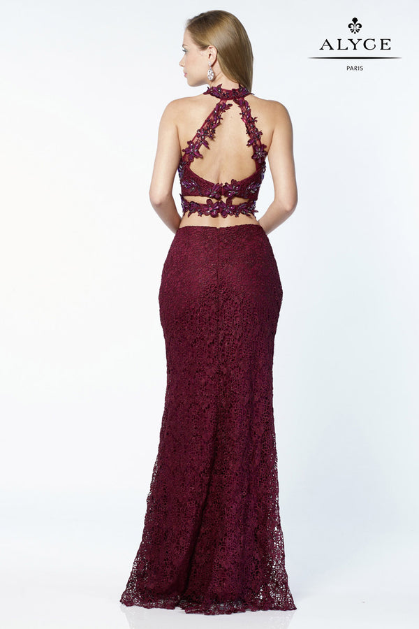 ALYCE Paris 6762 Burgundy 2 Piece Lace Sheath Dress - Size 8