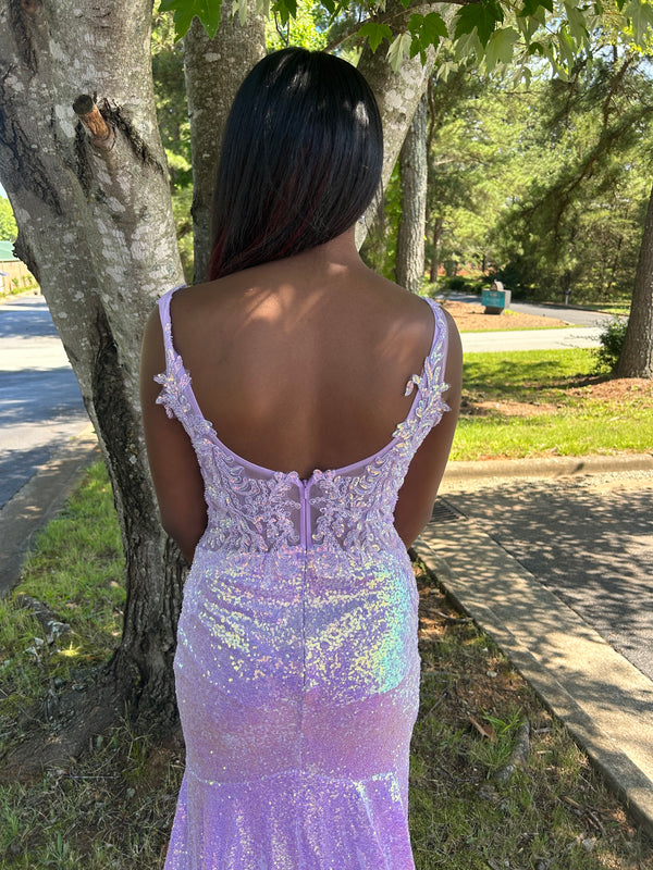 Blush Prom 12118 Lavender Sequin Fitted Dress with Train