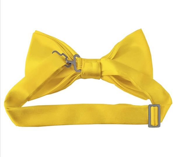 New Solid Satin Pretied Bow Ties - Light Yellow