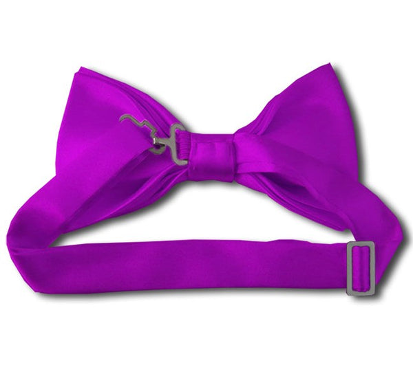 New Solid Satin Pretied Bow Ties - Violet