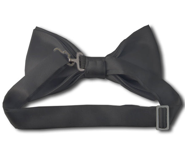 New Solid Satin Pretied Bow Ties - Charcoal Gray