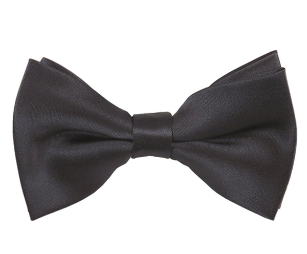 New Solid Satin Pretied Bow Ties - Charcoal Gray