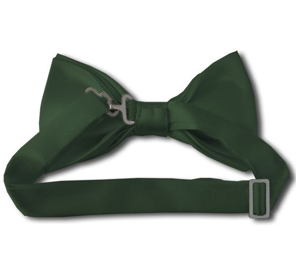 New Solid Satin Pretied Bow Ties - Dark Olive Green