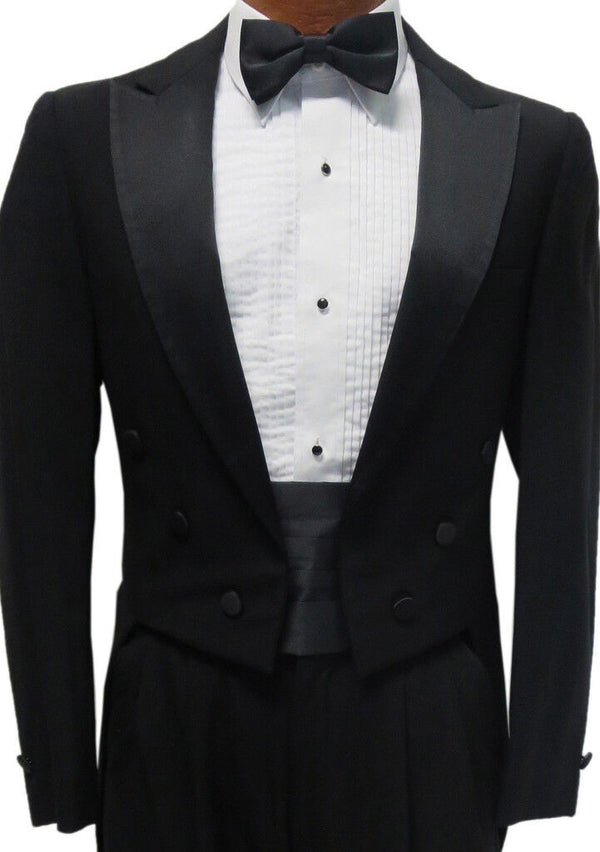 Black Wool 6 Button Satin Peak Lapel Tailcoat