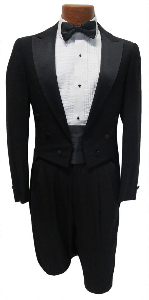 Black Wool 6 Button Satin Peak Lapel Tailcoat